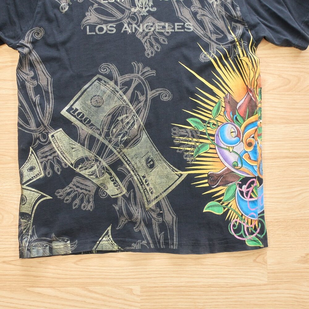 Christian Audigier T-Shirt / Skull Crown Money / Size M / Black / Made in - Picture 12 of 16